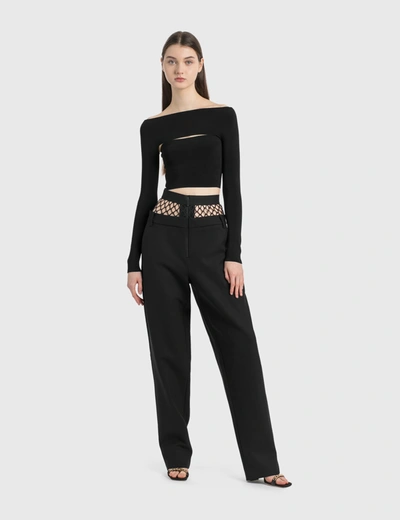 Dion Lee Fishnet Waist Tailored Wool Trousers In Black