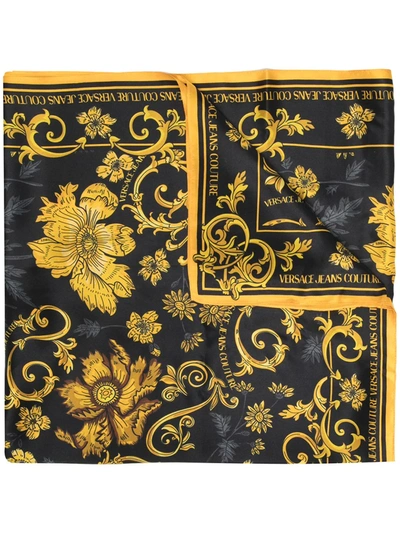 Versace Jeans Couture Baroque-print Silk Scarf In Yellow