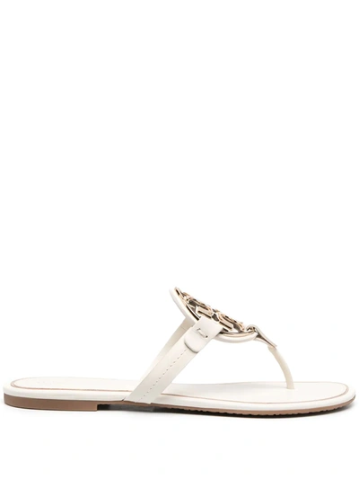Tory Burch Miller Leather Logo Flat Slide Sandals In Brown