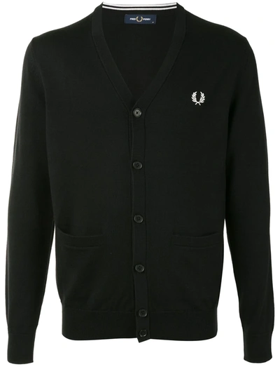 Fred Perry Logo-embroidered Cardigan In Blue