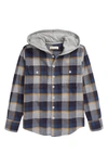 Tucker + Tate Kids' Hooded Button-up Shirt In Grey Heather- Navy Plaid