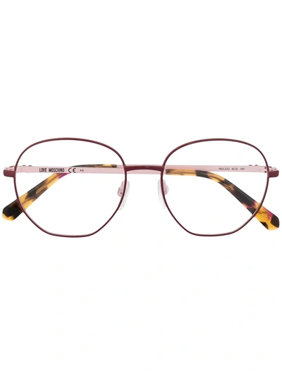 Love Moschino Polished-effect Round-frame Glasses In Pink