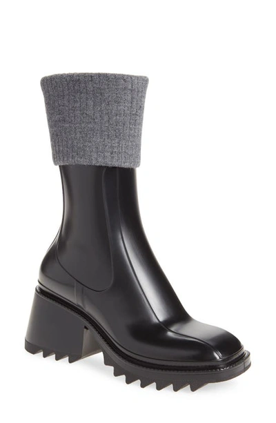 Chloé Betty Ribbed-knit And Rubber Boots In Black