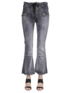 Ben Taverniti Unravel Project Lace-up Flared Cotton Denim Jeans In Grey