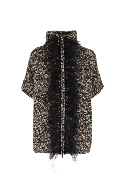 Le Tricot Perugia Tricot Effect Cardigan In Black Brown And White