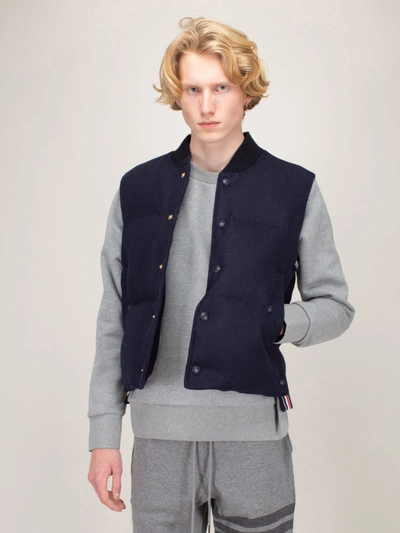 Thom Browne Downfilled Snap Front Vest In Shetland Navy In Blue