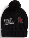 DOLCE & GABBANA LOGO-EMBROIDERED RIBBED-KNIT BEANIE HAT