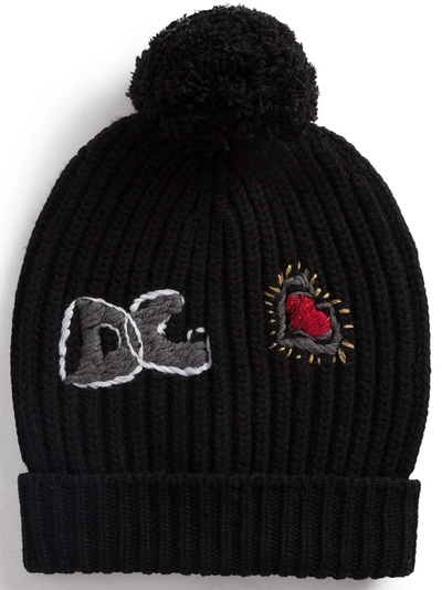Dolce & Gabbana Logo-embroidered Ribbed-knit Beanie Hat In Black