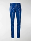 Saint Laurent Skinny Patent Style Trousers In Blue
