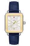 Michele Deco Sport Two-tone Gold And Silicone Watch In Navy/silver White Sunray