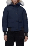 Canada Goose Chilliwack Hooded Down Bomber Jacket With Genuine Coyote Fur Trim In Atlantic Navy