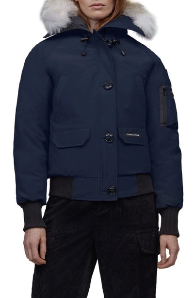 Canada Goose Chilliwack Hooded Down Bomber Jacket With Genuine Coyote Fur Trim In Atlantic Navy
