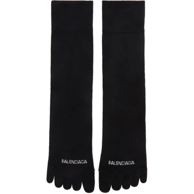 Balenciaga 黑色 Toe 徽标中筒袜 In Black