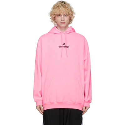 Balenciaga Sponsor Logo Embroidered Medium Fit Hoodie In Pink