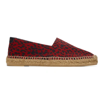 Saint Laurent Red Babycat-print Embroidered Espadrilles