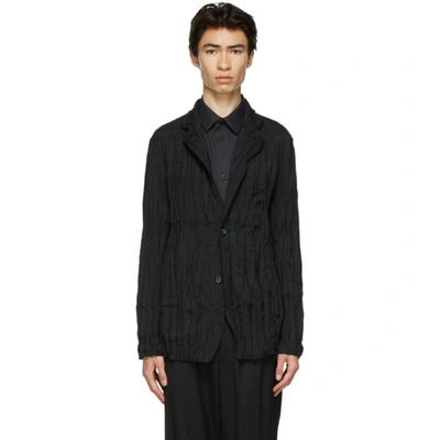 Issey Miyake Crinkle Pleated Single Breasted Blazer In Black