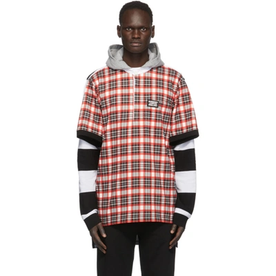 Burberry Check And Striped Cotton Reconstructed Rugby Shirt In Bright Red