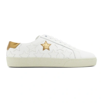 Saint Laurent White & Gold Star Court Classic Sneakers
