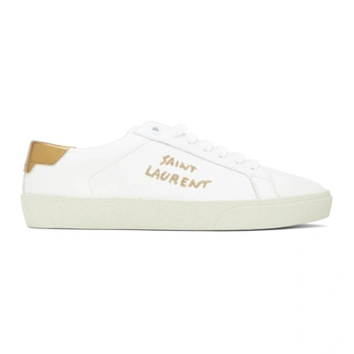 Saint Laurent White & Gold Court Classic Sneakers In White,gold