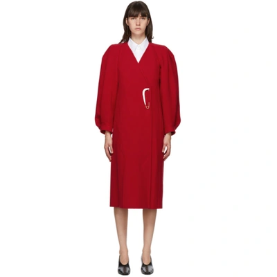 Givenchy Women's Puff-sleeve Safety Pin Long Wool Coat In Pop Red