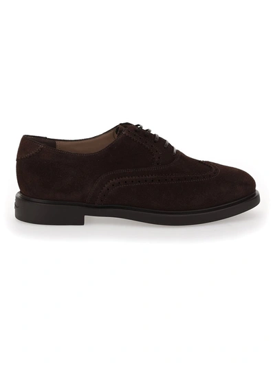 Ferragamo Suede Leather Lace-ups In Brown