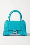 BALENCIAGA HOURGLASS XS CROC-EFFECT LEATHER TOTE