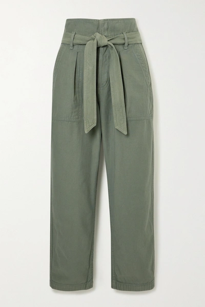 Citizens Of Humanity Noelle Cropped Belted Cotton-twill Cargo Trousers In Green
