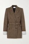 RACIL FARRAH BELTED DOUBLE-BREASTED HOUNDSTOOTH WOOL-TWEED BLAZER