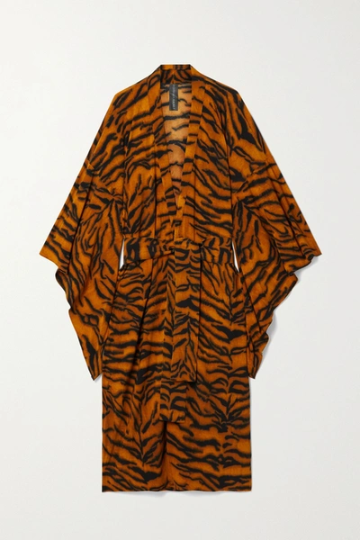 Norma Kamali Belted Tiger-print Stretch-jersey Dressing Gown In Camel