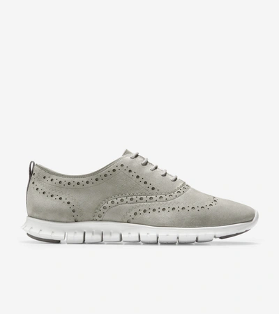 Cole Haan Zerogrand Wingtip Oxford In Ironstone Suede-optic White