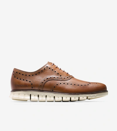 Cole Haan Mens Brown Zerøgrand Wingtip Leather Oxford Shoes In British Tan