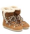 MOON BOOT DARK SIDE SHEARLING AND SUEDE BOOTS,P00515152