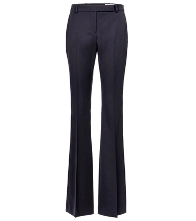 Alexander Mcqueen High-rise Virgin Wool Flared Pants In Blue