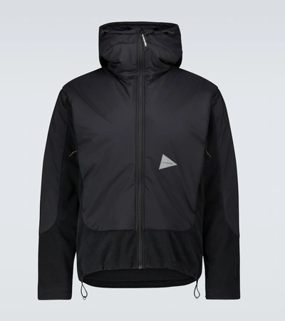And Wander Panelled Padded Polartec Fleece And Pertex Nylon Hooded Jacket In Black