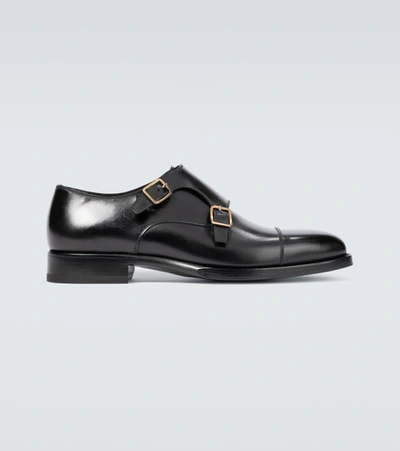 Tom Ford Wessex Leather Monk Strap Shoes In Black