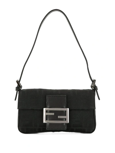 Pre-owned Fendi Zucca Mamma Baguette Mini Bag In Black