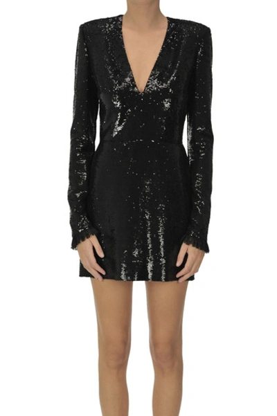 Philosophy Di Lorenzo Serafini Lace-trimmed Sequined Crepe Mini Dress In Black