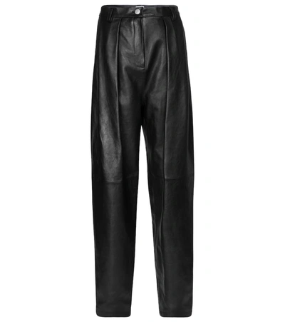 Magda Butrym Straight-leg Black Leather Pants With Classic Five-pocket Design