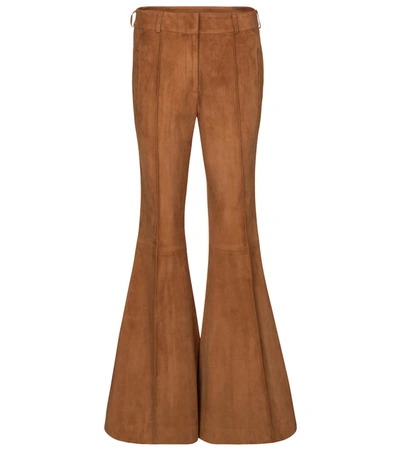 Khaite Charles Suede Flared Trousers In Brown
