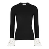VALENTINO MONOCHROME EMBELLISHED RIBBED-KNIT TOP,3933800