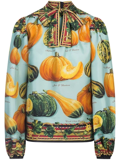 Dolce & Gabbana Twill Blouse With Pumpkin Print In Multicolor