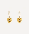 Acanthus Oxidised Silver Diamond Star Heart Drop Earrings In Gold