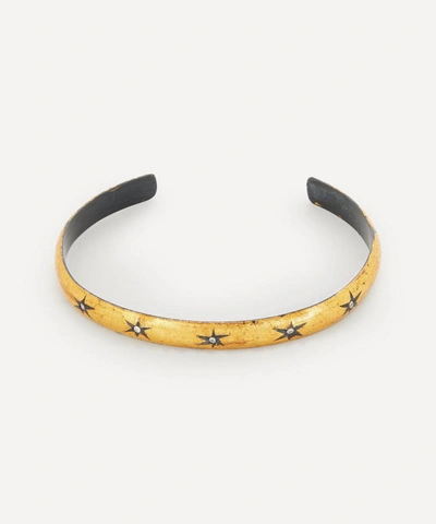 Acanthus Oxidised Silver Diamond Star Cloaked Cuff Bracelet In Oxidised Silver/gold