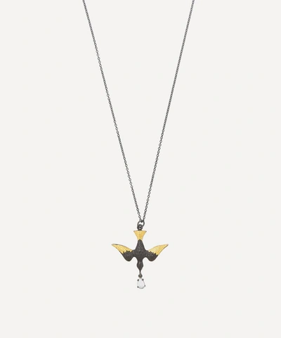 Acanthus Oxidised Silver Spirit Dove Moonstone Pendant Necklace In Oxidised Silver/gold