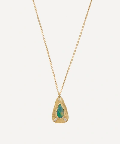 Brooke Gregson 18ct Gold Boulder Opal Engraved Teardrop Pendant Necklace