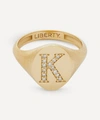 Liberty 9ct Gold And Diamond Initial  Signet Ring In Gold