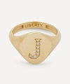 Liberty 9ct Gold And Diamond Initial  Signet Ring In Gold