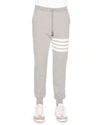 Thom Browne Men's Classic Drawstring Sweatpants With Stripe Detail In Lt Grey/optic Whi