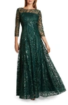 TAHARI EMBROIDERED SEQUIN A-LINE GOWN,99SDM116