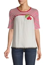 DOLCE & GABBANA CHERRY STRIPED SILK COTTON TEE,0400011178326